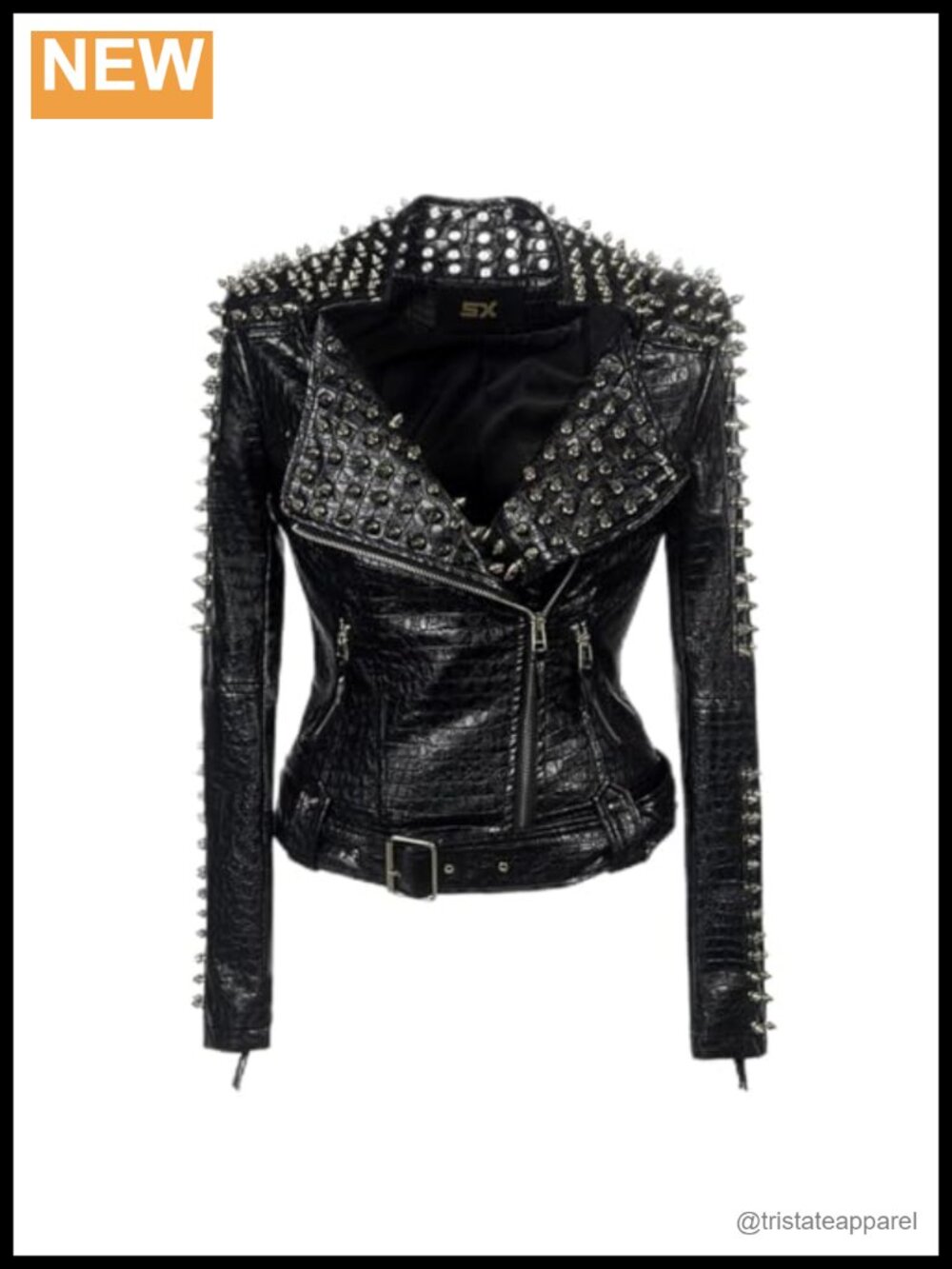 Women's Classic Inlaid Punk Motorcycle Leather Jacket Asymmetric Zipper